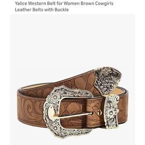 Yalice Western Belt for Women Brown Cowgirls Leather Belts with Buckle